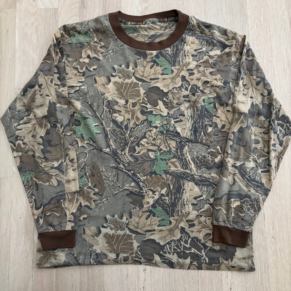 Advantage Camo Long Sleeve Pocket Tee Mens Large Brown Camouflage Excellent